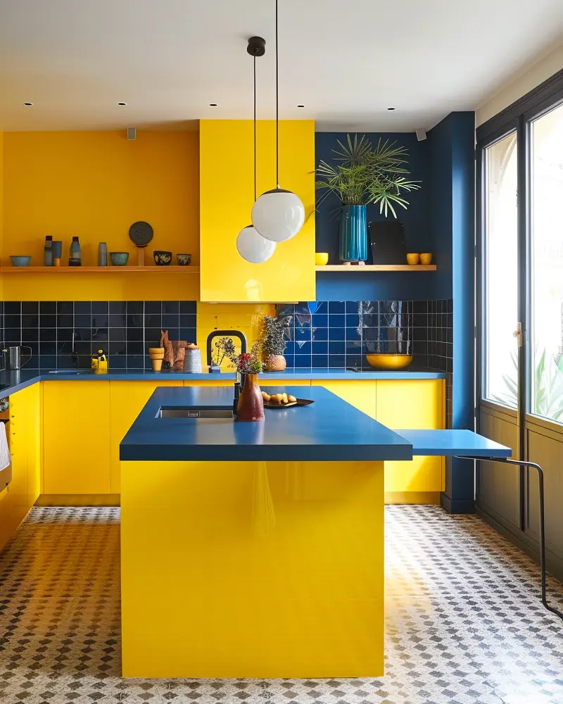deco cuisine moderne jaune bleu