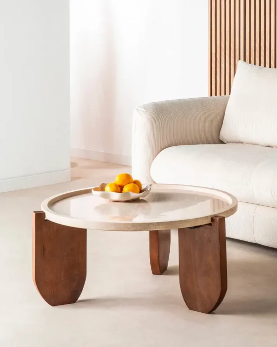table basse ronde marbre bois