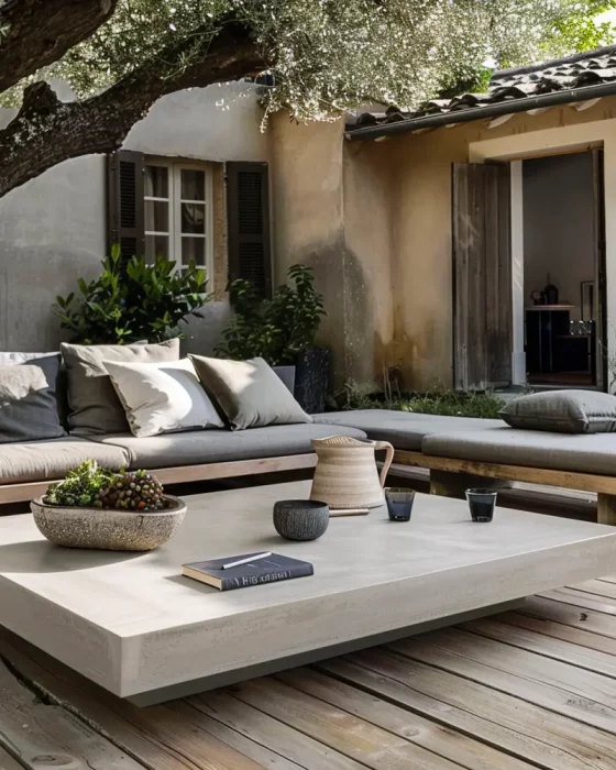deco terrasse minimaliste table basse jardin beton