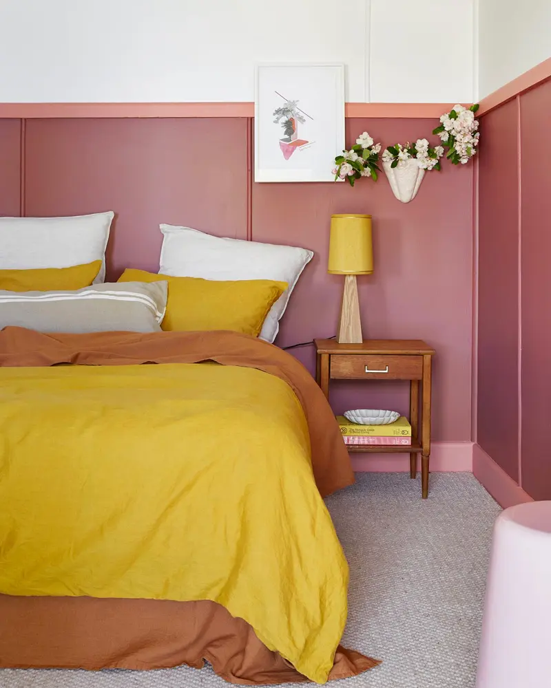 deco chambre rose jaune vintage
