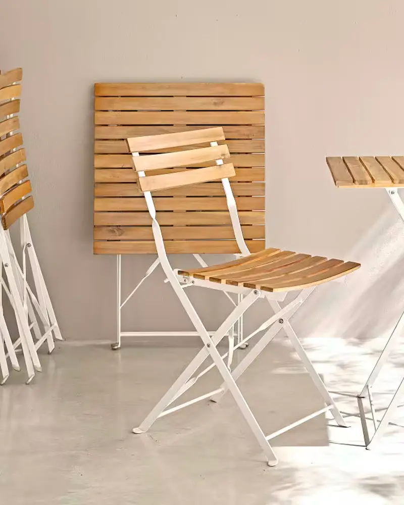 chaise jardin bois metal blanc