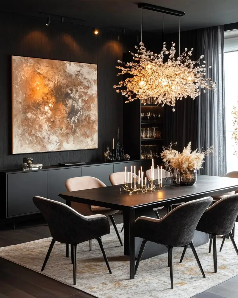deco salle a manger feutree dore gris noir