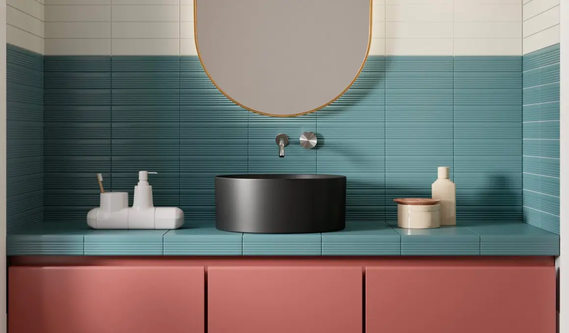 deco salle de bain rouge blanc