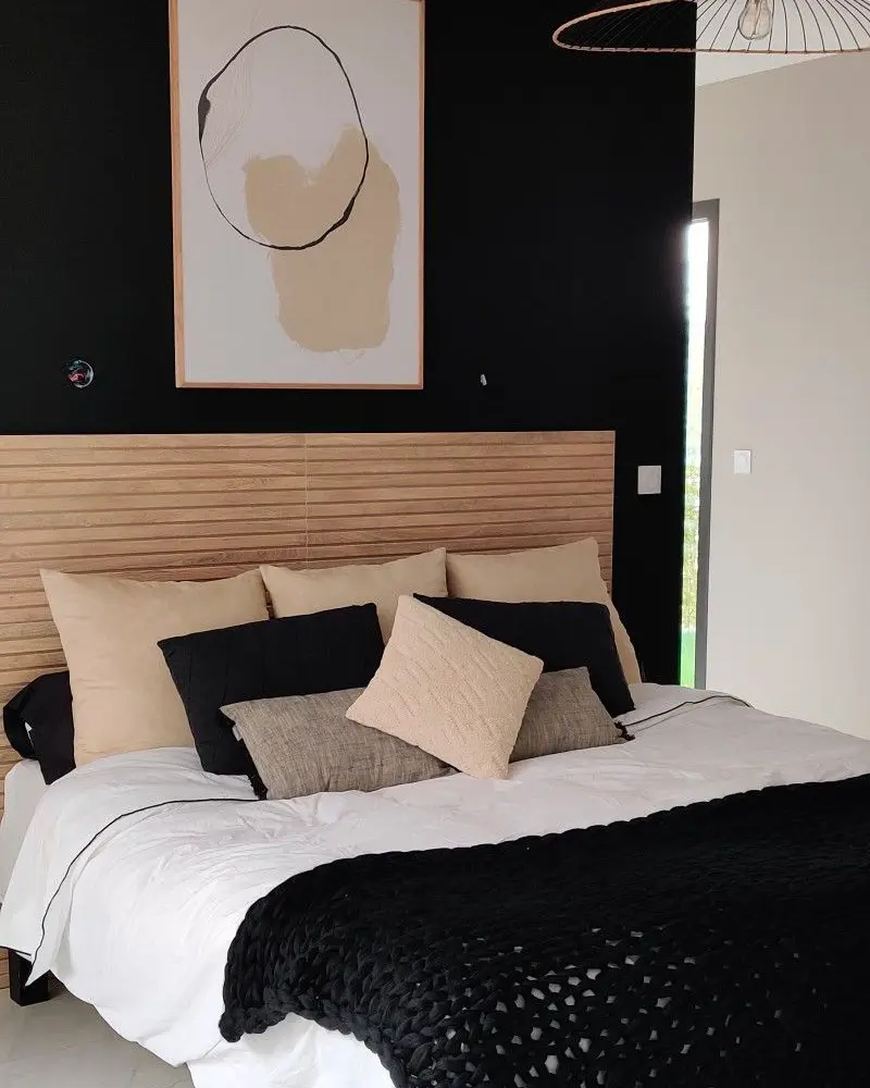 deco chambre blanc noir bois
