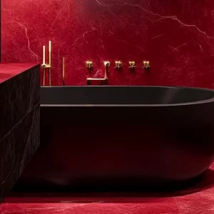 deco salle de bain noir rouge