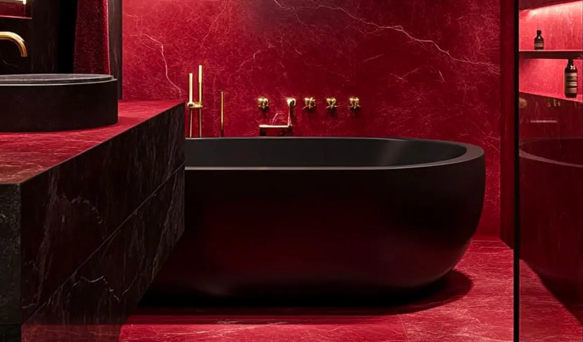 deco salle de bain noir rouge