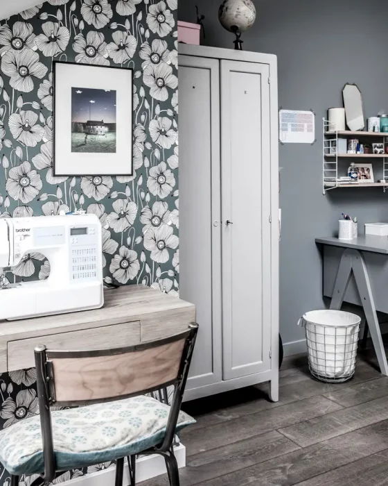 deco bureau papier peint gris