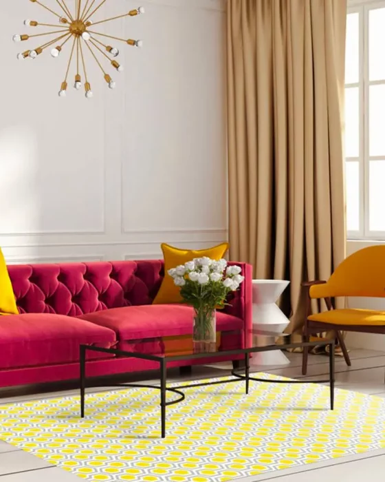 deco salon chic jaune rouge