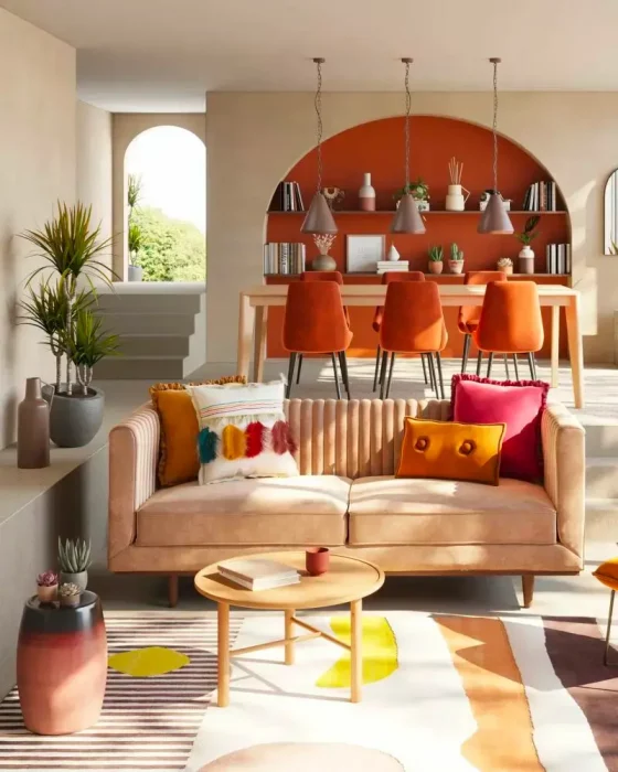 deco salon moderne jaune rouge