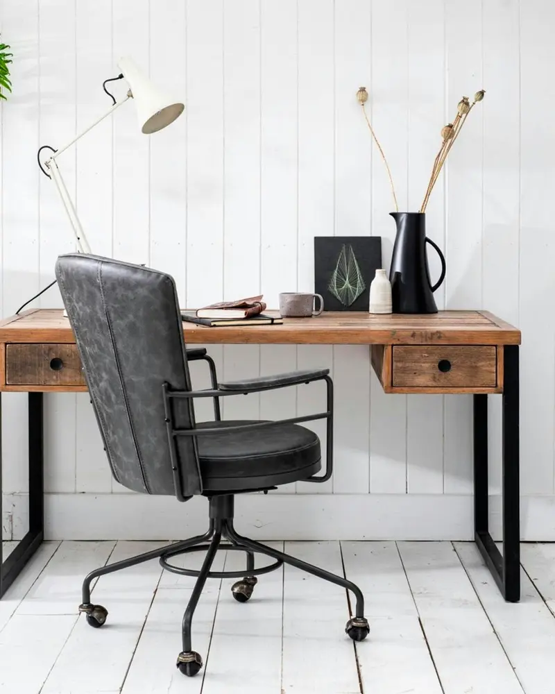 chaise bureau industrielle cuir gris