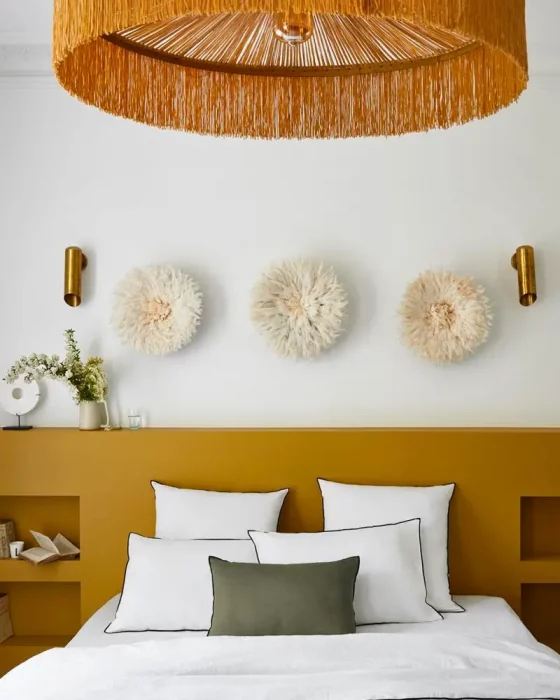 tete de lit jaune deco chambre chic