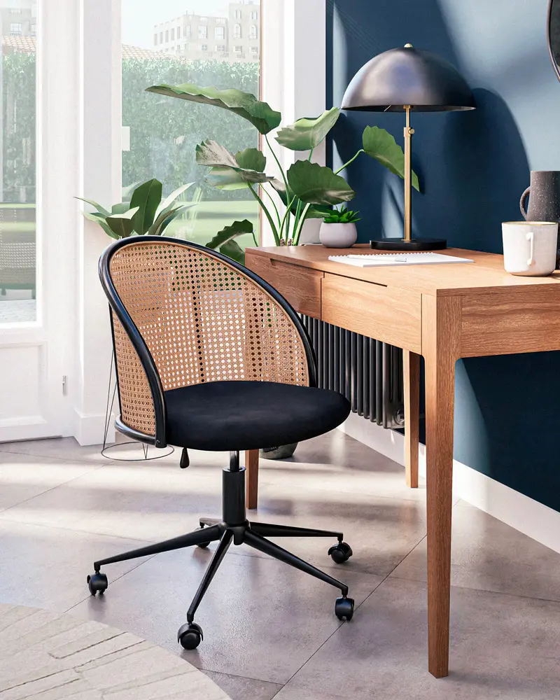 chaise bureau velours noir cannage
