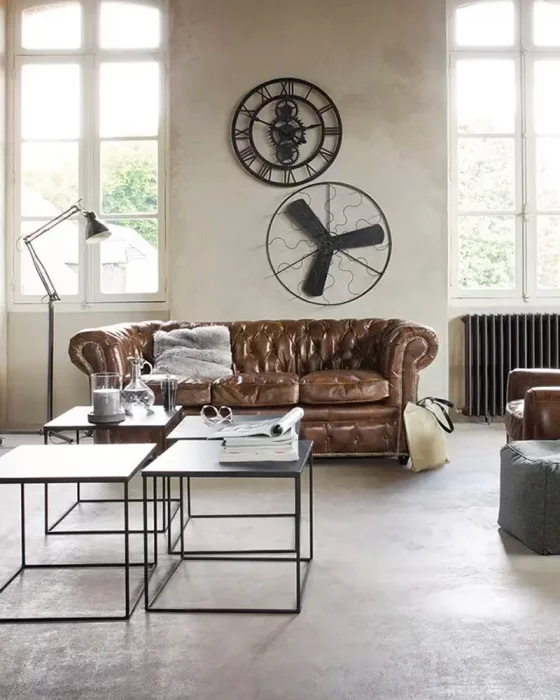 deco salon industriel metal cuir