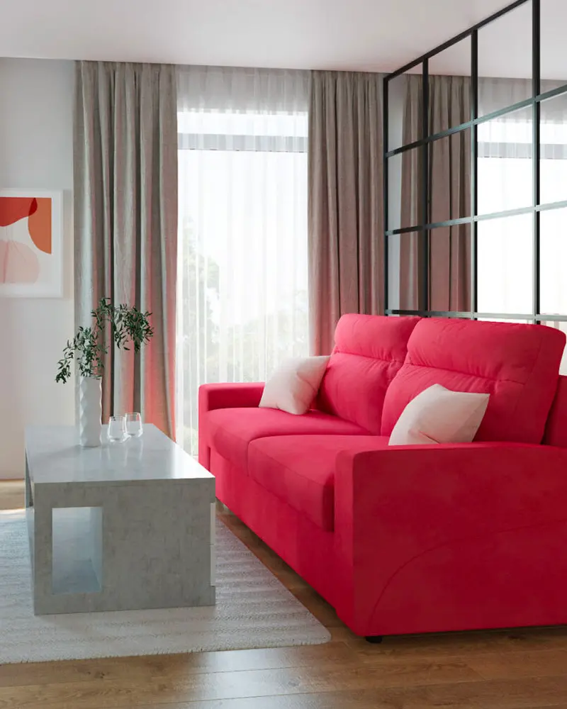 deco salon moderne gris rouge blanc