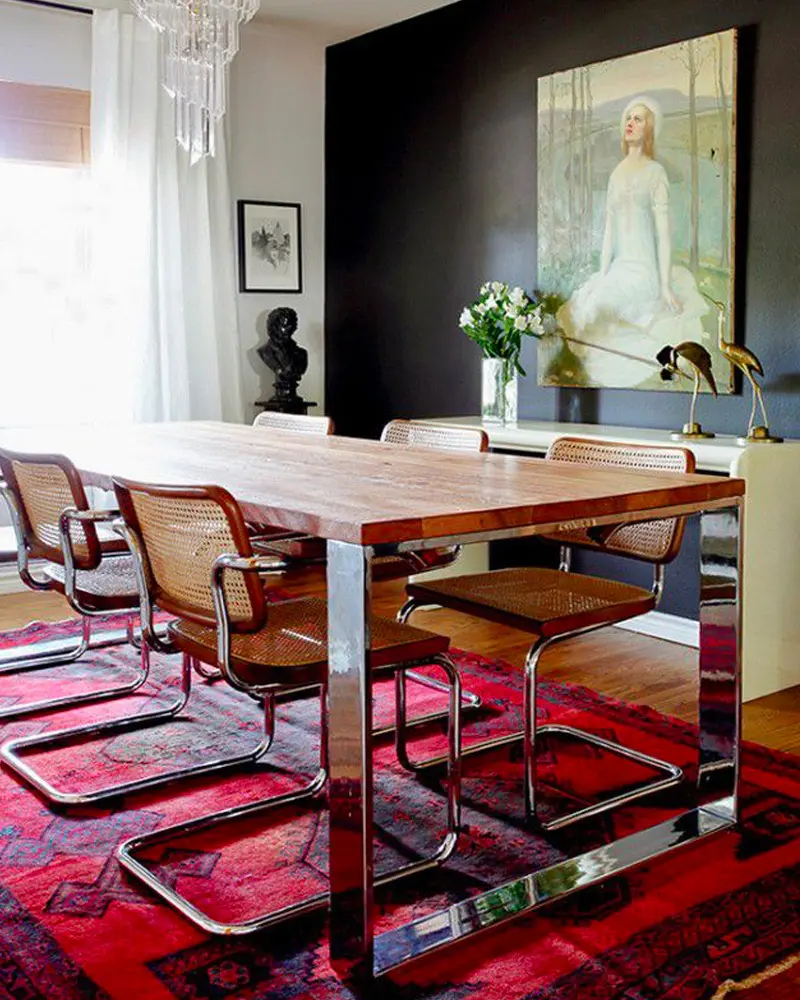 deco salle a manger gris rouge blanc