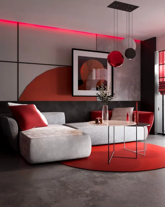 deco salon gris rouge