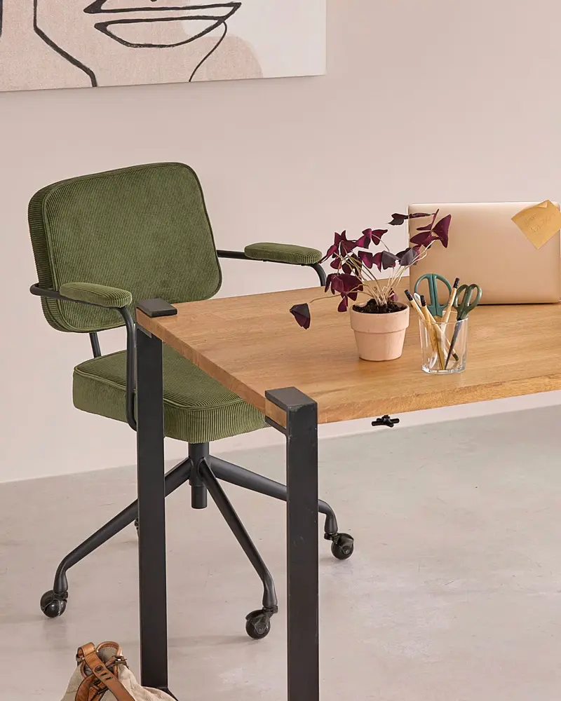 chaise bureau velours côtelé vert