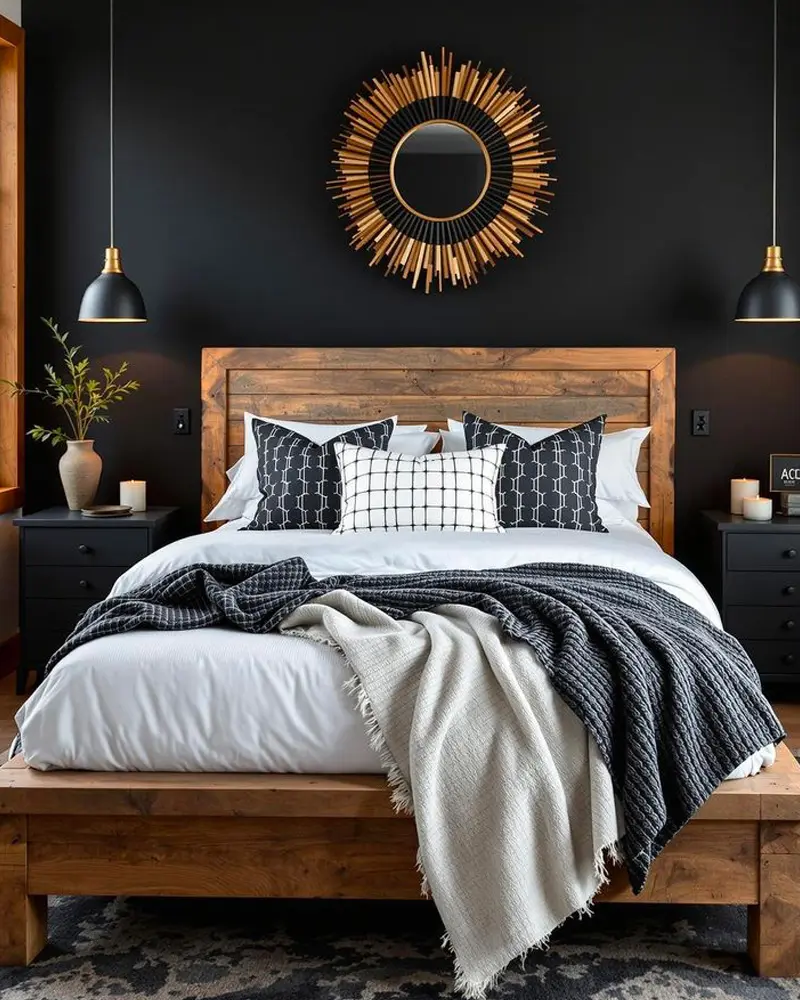 deco chambre chic dore noir bois
