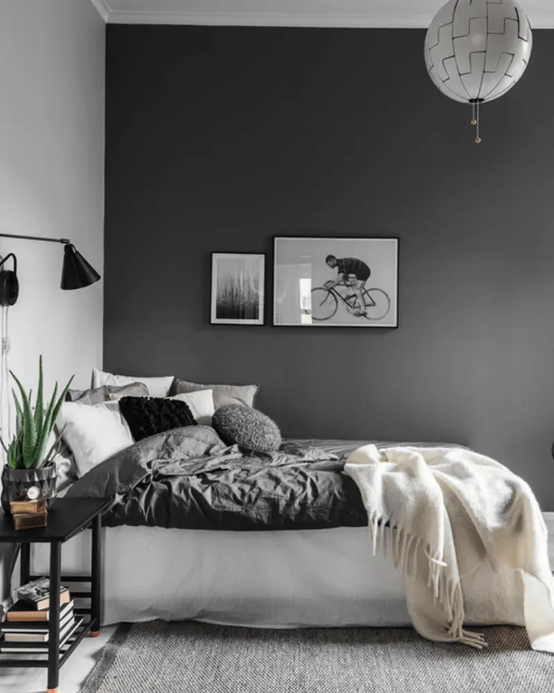 deco chambre scandinave gris noir blanc