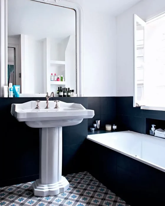 deco salle de bain noir blanc vintage