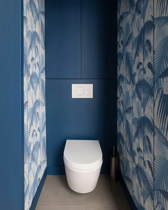 papier peint tropical bleu deco toilettes wc