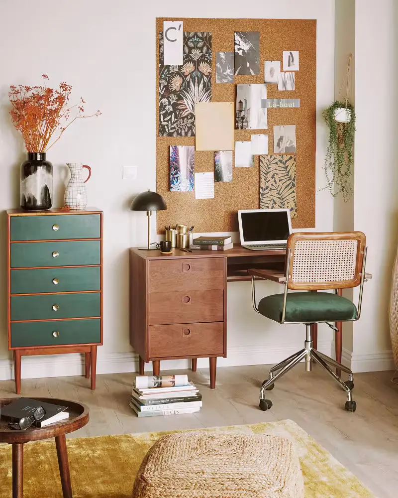 chaise bureau velours vert cannage
