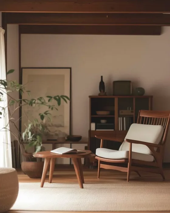 fauteuil bois fonce deco salon zen