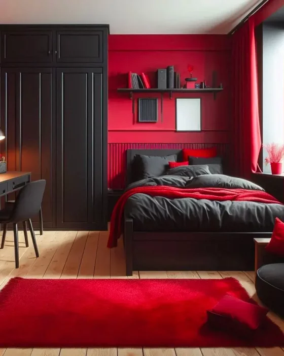 deco chambre moderne chic rouge noir
