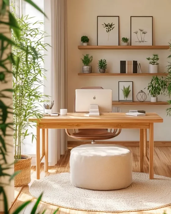deco bureau zen bois plantes