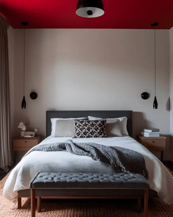 deco chambre moderne gris rouge