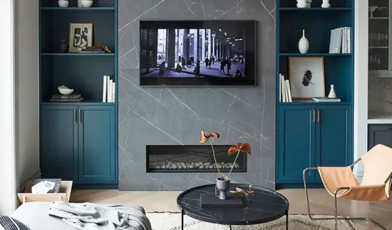 deco salon bleu canard gris