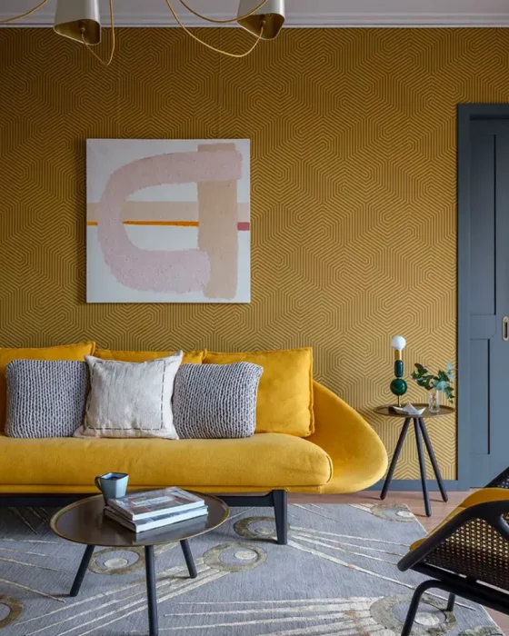 deco salon moderne jaune moutarde