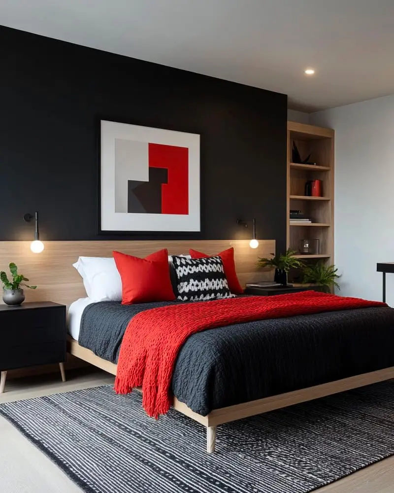 deco chambre scandinave rouge noir
