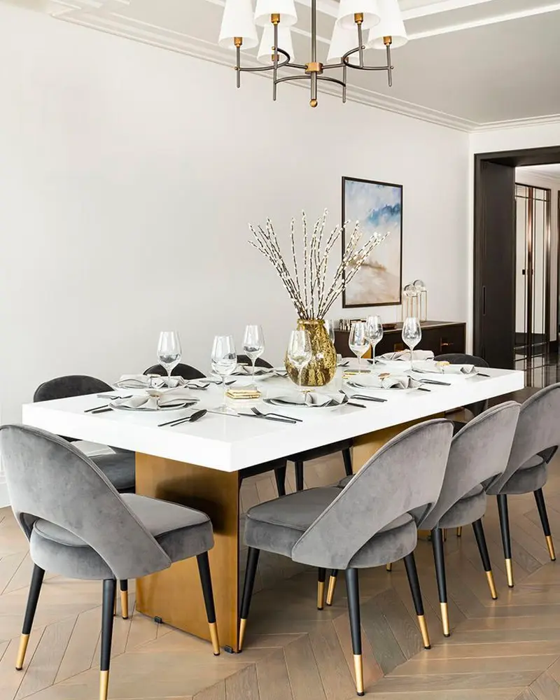 deco salle a manger gris blanc dore
