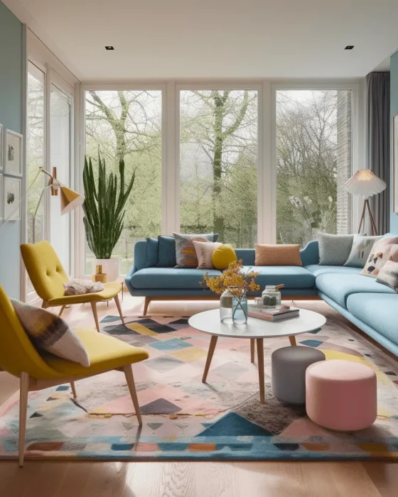 deco salon scandinave moderne rose bleu