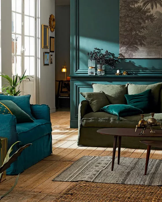 deco salon vert kaki bleu
