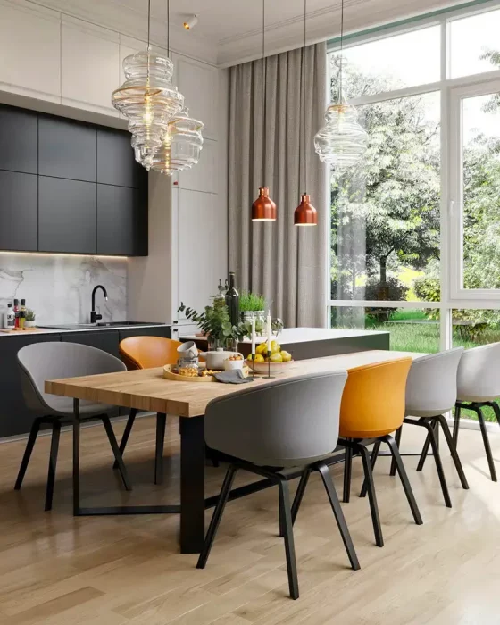 deco salle a manger moderne jaune moutarde gris