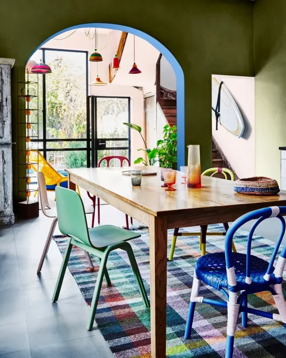 deco salle a manger vert kaki bleu