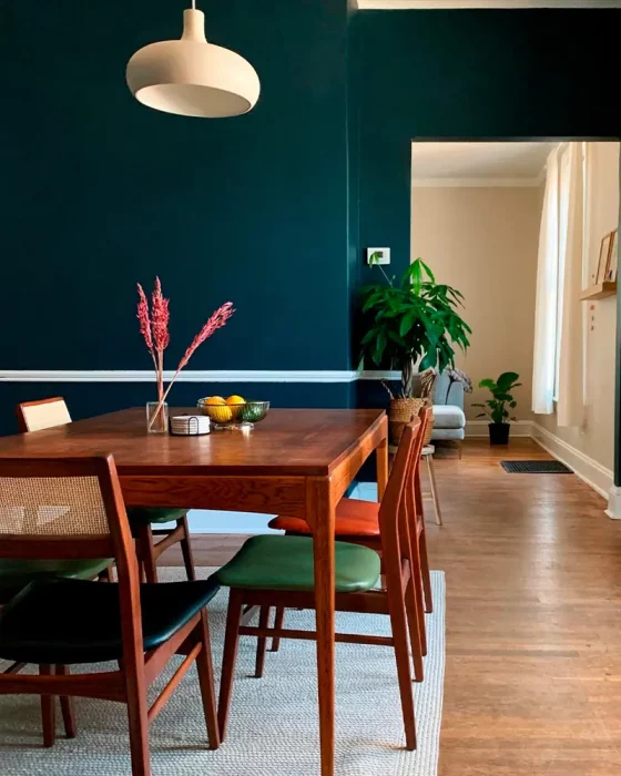 deco salle a manger vintage vert kaki bleu