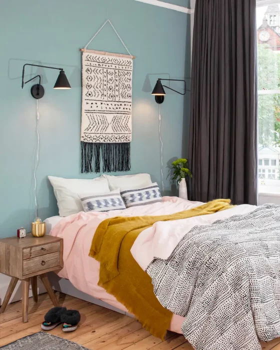 deco chambre scandinave ethnique rose bleu