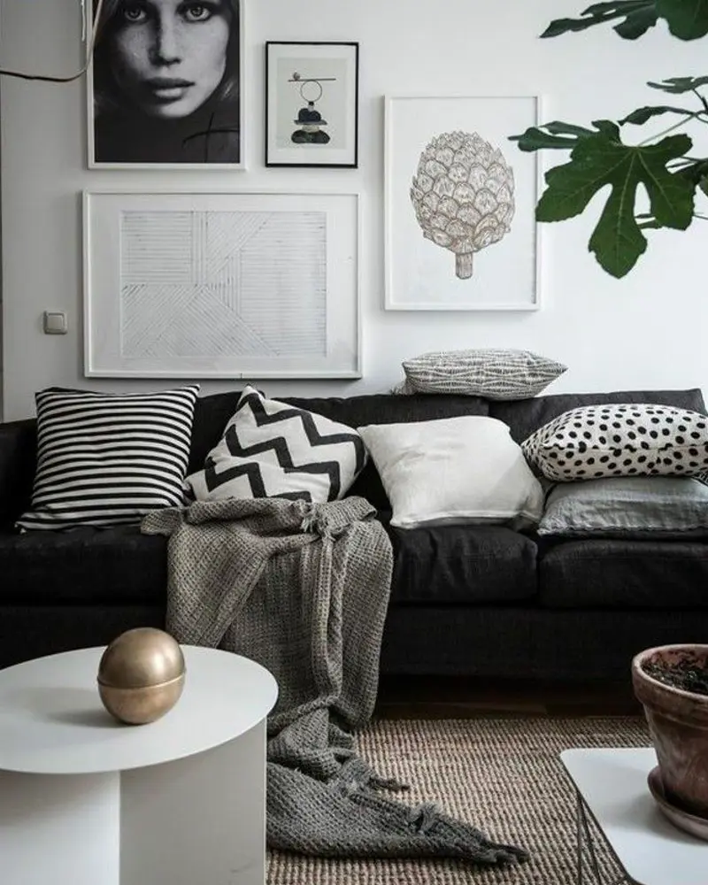 deco salon blanc gris noir