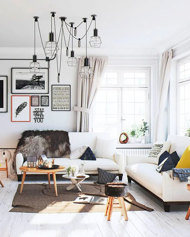 deco salon scandinave chic noir blanc