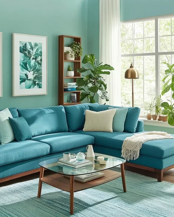 deco salon vintage bleu vert