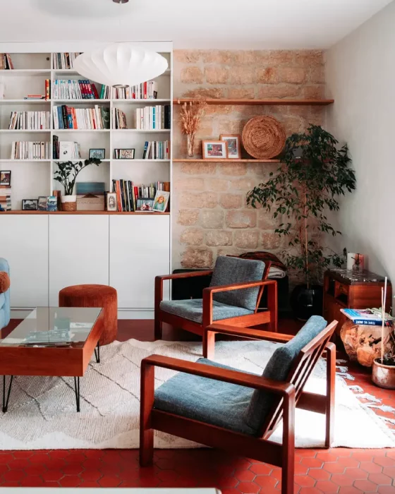 deco salon vintage sol rouge