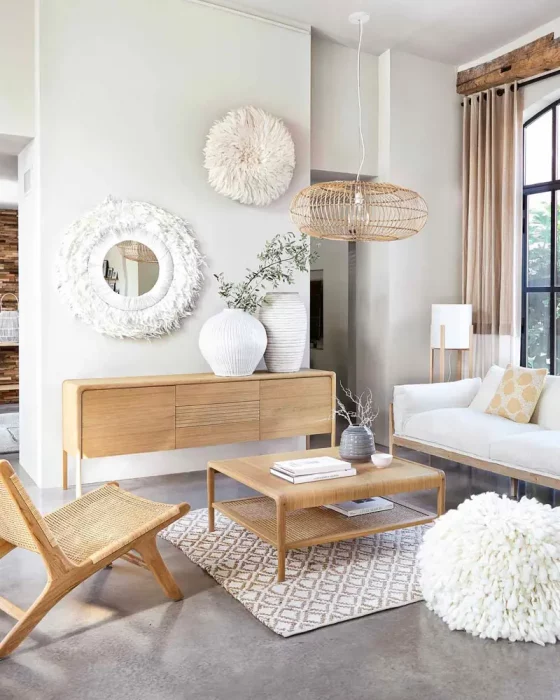 deco salon zen blanc bois