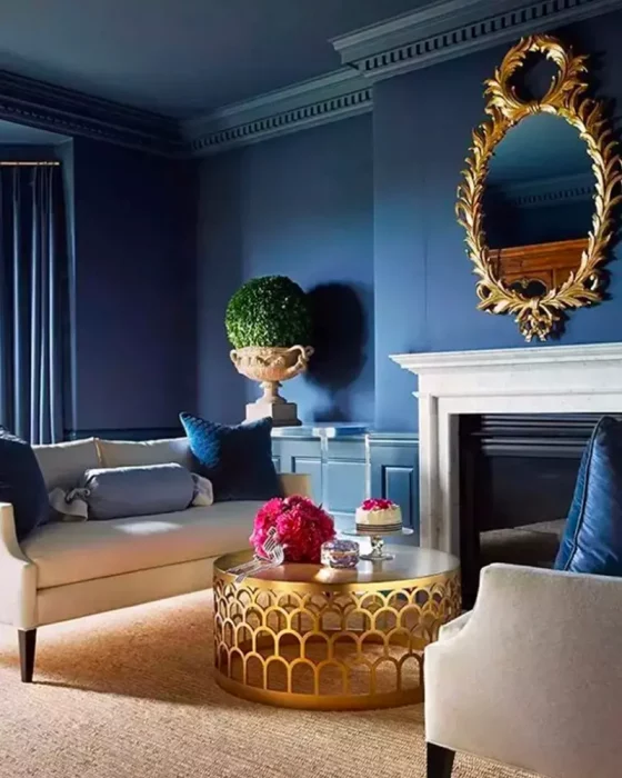 deco salon bleu dore