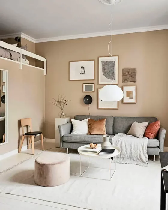 deco salon gris bois