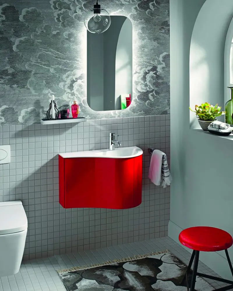 deco toilettes wc rouge blanc meuble