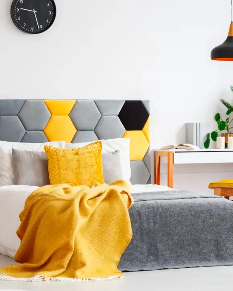 deco chambre gris blanc jaune