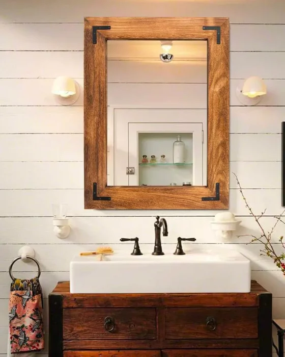 deco recup salle de bain miroir bois